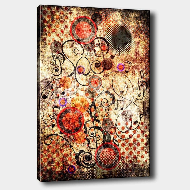 Lerretsbilde 70x100 cm - Abstrakt komposisjon med sirkler og svarte linjer i en dynamisk og leken stil - Rød / Svart / Beige - Innredning - Bilder & kunst - Lerretsbilder