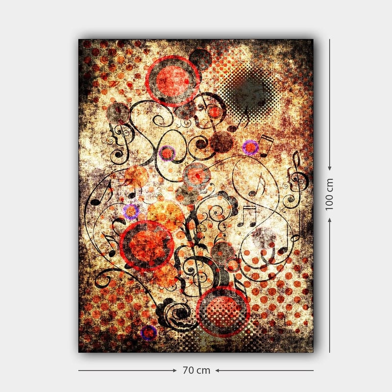 Lerretsbilde 70x100 cm - Abstrakt komposisjon med sirkler og svarte linjer i en dynamisk og leken stil - Rød / Svart / Beige - Innredning - Bilder & kunst - Lerretsbilder