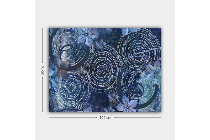 Lerretsbilde 70x100 cm - Abstrakt komposisjon med spiraler og blomster i et harmonisk arrangement - Mørk blå / Lys blå / Hvit - Innredning - Bilder & kunst - Lerretsbilder