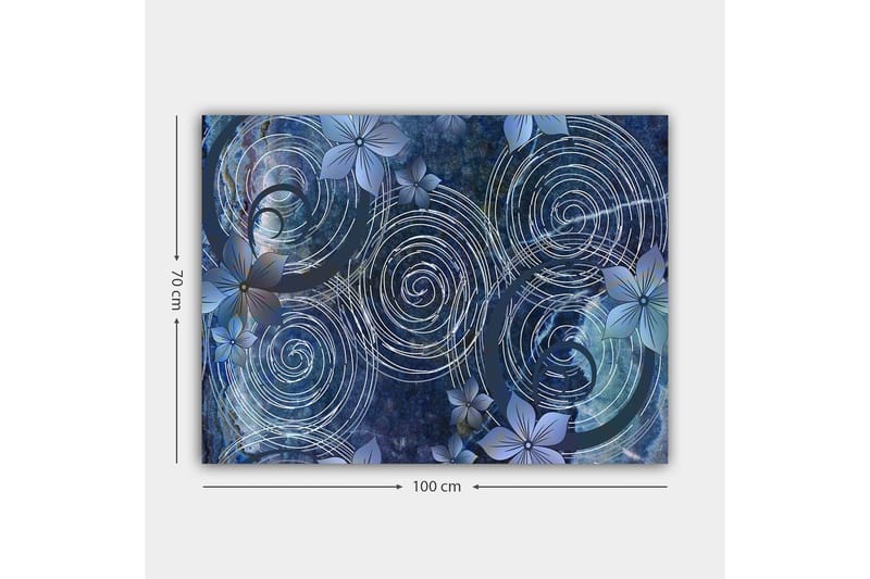 Lerretsbilde 70x100 cm - Abstrakt komposisjon med spiraler og blomster i et harmonisk arrangement - Mørk blå / Lys blå / Hvit - Innredning - Bilder & kunst - Lerretsbilder