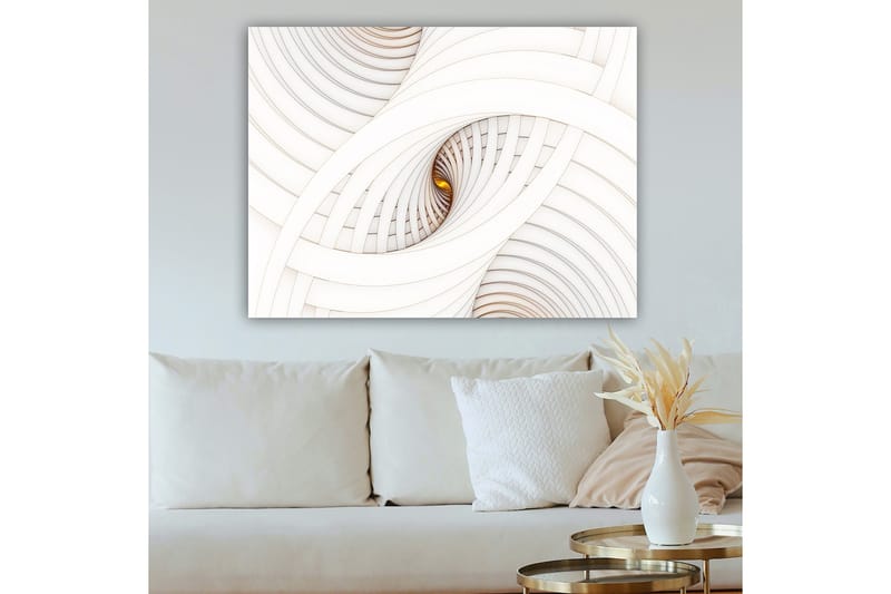 Lerretsbilde 70x100 cm - Abstrakt komposisjon med spiraler som skaper en illusjon av dybde og bevegelse - Hvit / Beige / Gull - Innredning - Bilder & kunst - Lerretsbilder