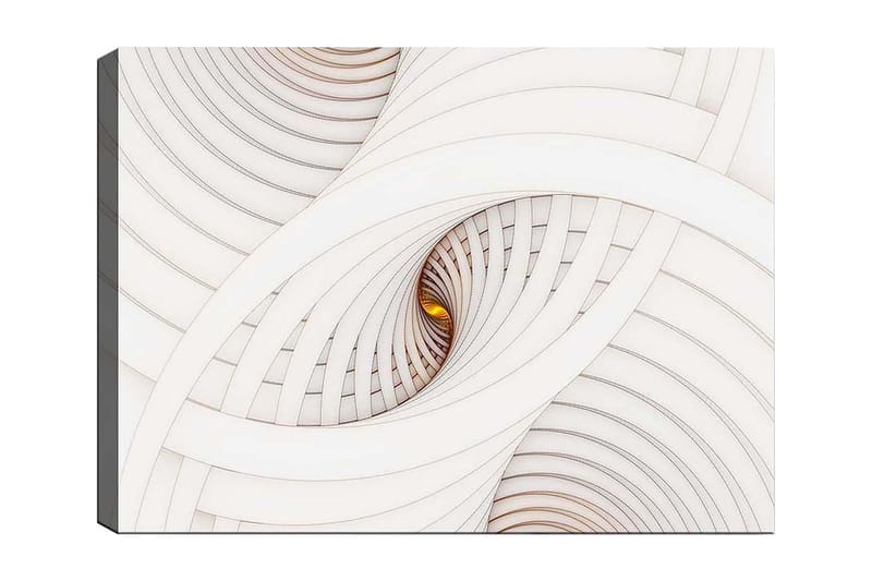 Lerretsbilde 70x100 cm - Abstrakt komposisjon med spiraler som skaper en illusjon av dybde og bevegelse, Hvit / Beige / Gull