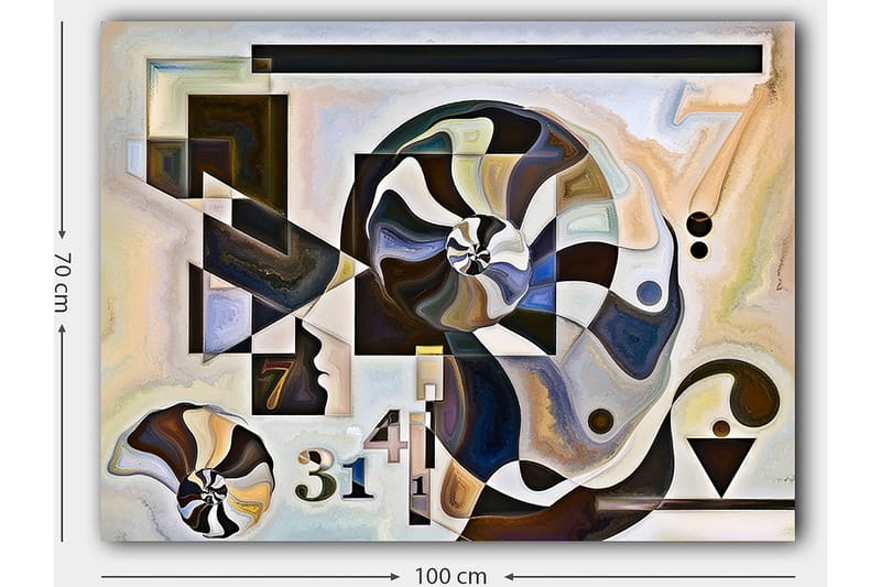 Lerretsbilde 70x100 cm - Abstrakt komposisjon med spiralformer og geometriske figurer - Mørk brun / Svart / Beige - Innredning - Bilder & kunst - Lerretsbilder