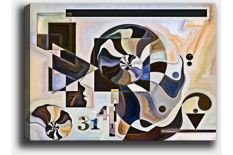 Lerretsbilde 70x100 cm - Abstrakt komposisjon med spiralformer og geometriske figurer - Mørk brun / Svart / Beige - Innredning - Bilder & kunst - Lerretsbilder