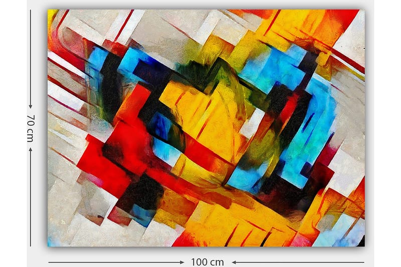 Lerretsbilde 70x100 cm - Abstrakt komposisjon med sterke farger og dynamiske former - Rød / Blå / Gul - Innredning - Bilder & kunst - Lerretsbilder
