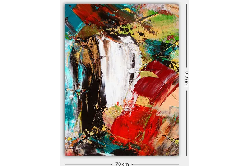 Lerretsbilde 70x100 cm - Abstrakt komposisjon med sterke farger og dynamiske former - Rød / Svart / Grønn - Innredning - Bilder & kunst - Lerretsbilder