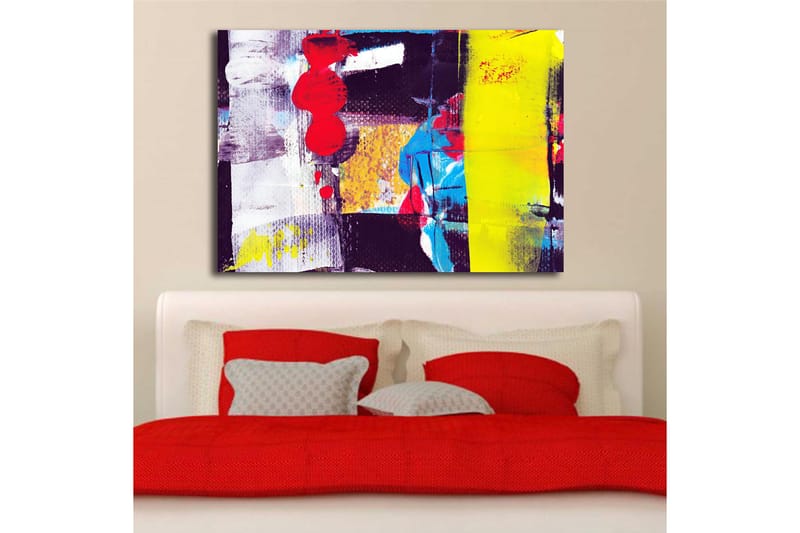 Lerretsbilde 70x100 cm - Abstrakt komposisjon med sterke farger og geometriske former - Rød / Gul / Blå - Innredning - Bilder & kunst - Lerretsbilder