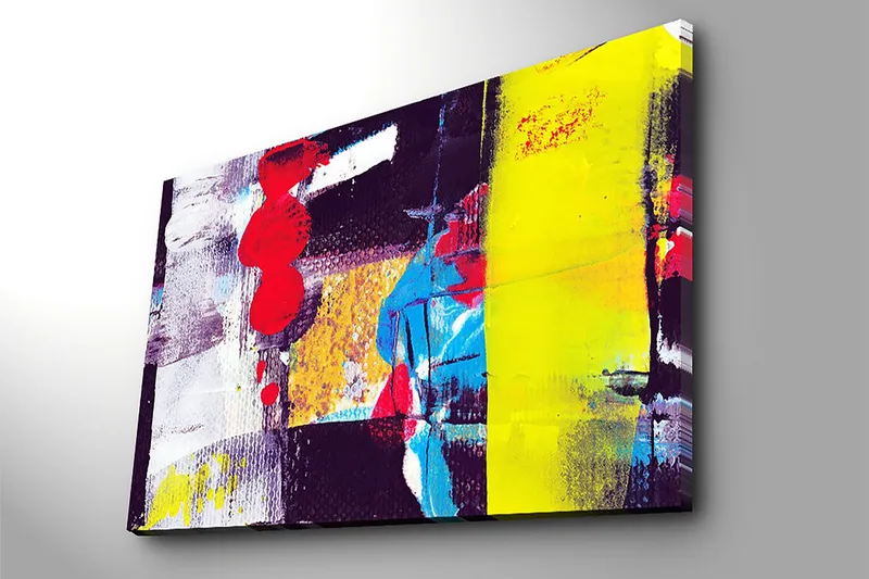 Lerretsbilde 70x100 cm - Abstrakt komposisjon med sterke farger og geometriske former - Rød / Gul / Blå - Innredning - Bilder & kunst - Lerretsbilder