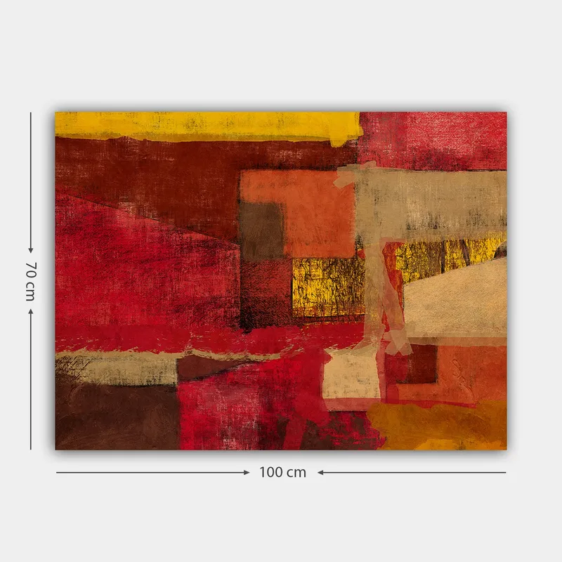 Lerretsbilde 70x100 cm - Abstrakt komposisjon med sterke røde og gyldne fargetoner - Rød / Gull / Beige - Innredning - Bilder & kunst - Lerretsbilder
