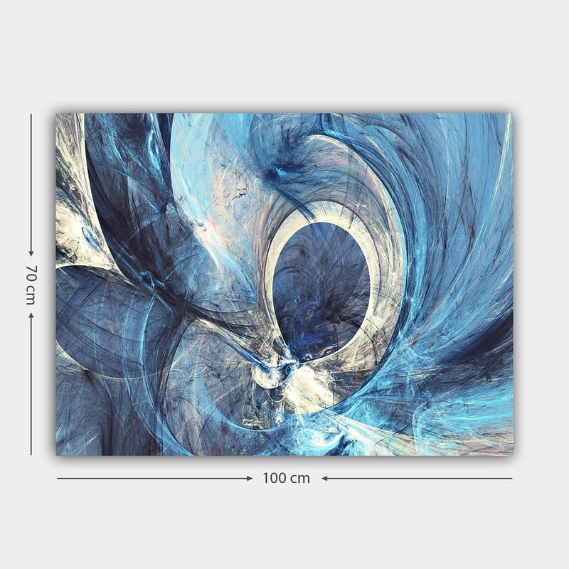 Lerretsbilde 70x100 cm - Abstrakt komposisjon med svingende former i blå nyanser - Mørk blå / Lys blå / Hvit - Innredning - Bilder & kunst - Lerretsbilder