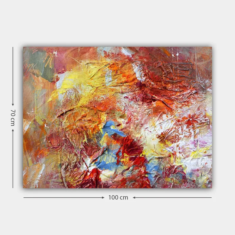 Lerretsbilde 70x100 cm - Abstrakt komposisjon med varme farger som skaper en følelse av bevegelse og energi - Rød / Oransje / Gul - Innredning - Bilder & kunst - Lerretsbilder
