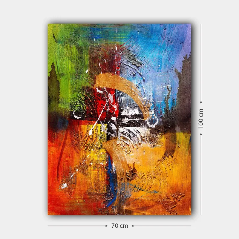 Lerretsbilde 70x100 cm - Abstrakt kunst med dynamiske former og farger som skaper en følelse av bevegelse og energi - Blå / Rød / Oransje - Innredning - Bilder & kunst - Lerretsbilder