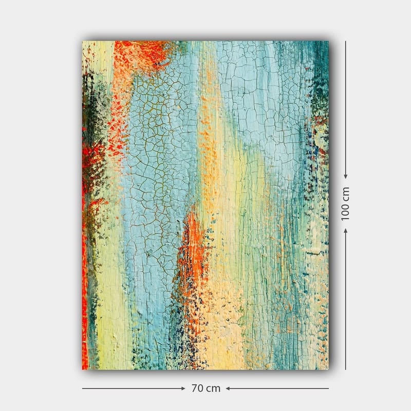 Lerretsbilde 70x100 cm - Abstrakt kunst med elementer av blå og oransje nyanser som skaper en dynamisk tekstur - Blå / Oransje / Grønn - Innredning - Bilder & kunst - Lerretsbilder