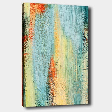 Lerretsbilde 70x100 cm - Abstrakt kunst med elementer av blå og oransje nyanser som skaper en dynamisk tekstur - Blå / Oransje / Grønn - Innredning - Bilder & kunst - Lerretsbilder