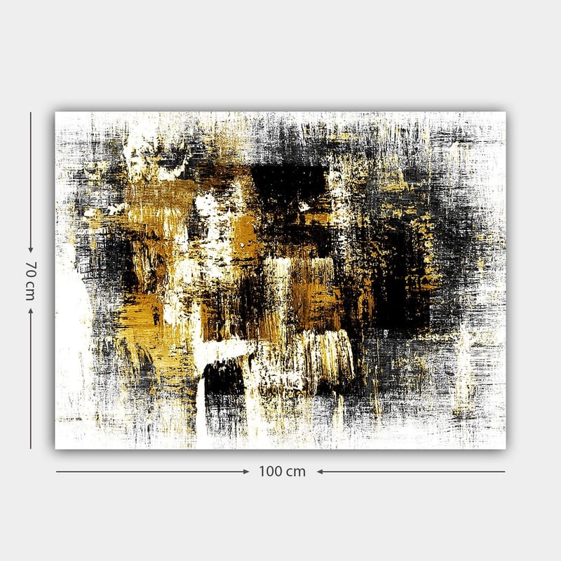 Lerretsbilde 70x100 cm - Abstrakt kunst med elementer av gull og svart - Gull / Svart / Hvit - Innredning - Bilder & kunst - Lerretsbilder