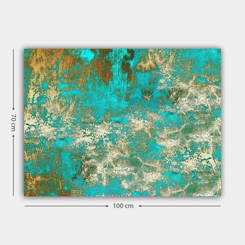 Lerretsbilde 70x100 cm - Abstrakt kunst med en harmonisk blanding av turkise og gyldne fargetoner - Turkis / Gull / Hvit - Innredning - Bilder & kunst - Lerretsbilder