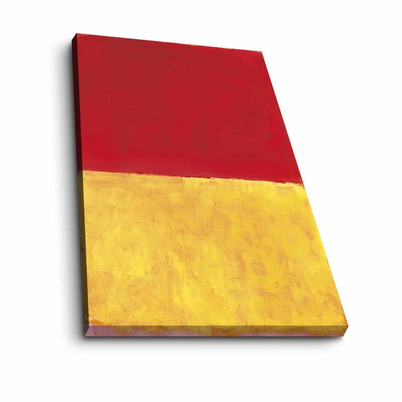 Lerretsbilde 70x100 cm - Abstrakt kunst med en rød øvre del og en gyllen nedre del - Rød / Gull - Innredning - Bilder & kunst - Lerretsbilder