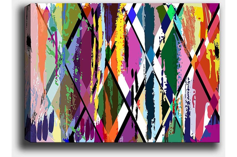 Lerretsbilde 70x100 cm - Abstrakt kunst med fargerike geometriske mønstre - Lilla / Grønn / Oransje - Innredning - Bilder & kunst - Lerretsbilder