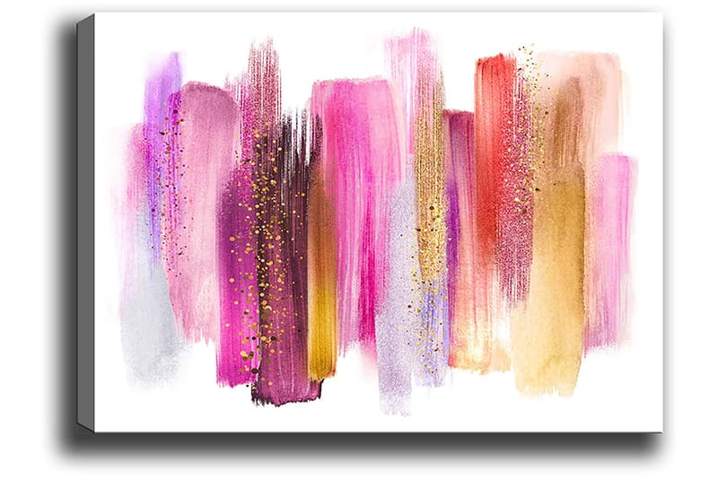 Lerretsbilde 70x100 cm - Abstrakt kunst med fargerike penselstrøk i rosa og gulltoner - Rosa / Gull / Rød - Innredning - Bilder & kunst - Lerretsbilder