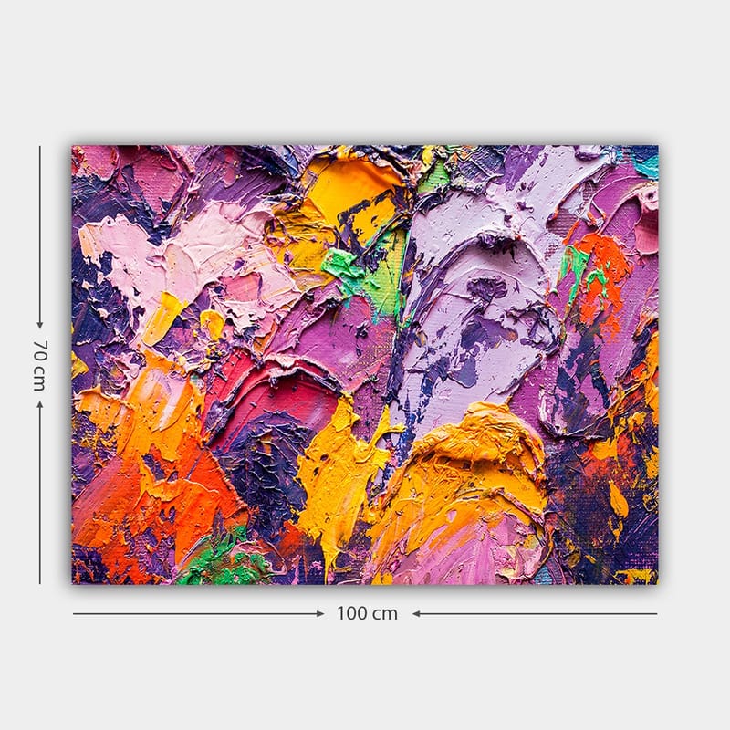 Lerretsbilde 70x100 cm - Abstrakt kunst med livlige farger og teksturer som skaper en dynamisk komposisjon - Lilla / Oransje / Rosa - Innredning - Bilder & kunst - Lerretsbilder