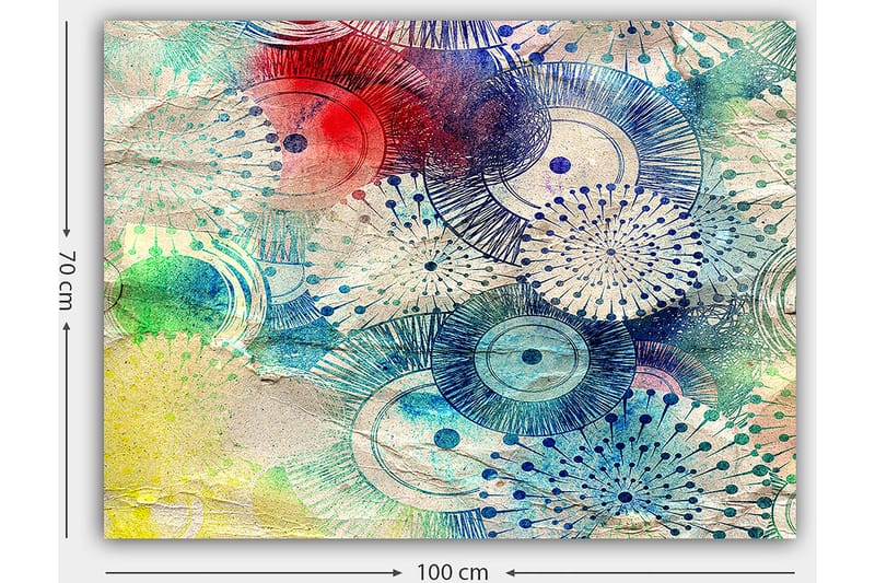 Lerretsbilde 70x100 cm - Abstrakt kunst med sirkulære mønstre i forskjellige farger - Blå / Rød / Grønn - Innredning - Bilder & kunst - Lerretsbilder