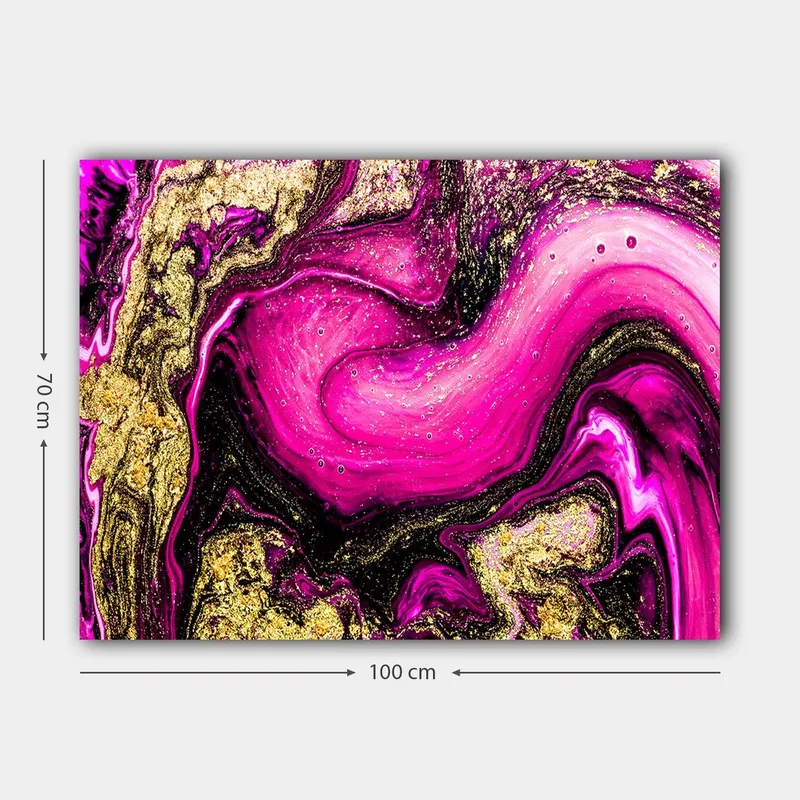 Lerretsbilde 70x100 cm - Abstrakt kunst med virvlende rosa og gullmønstre - Rosa / Gull / Svart - Innredning - Bilder & kunst - Lerretsbilder