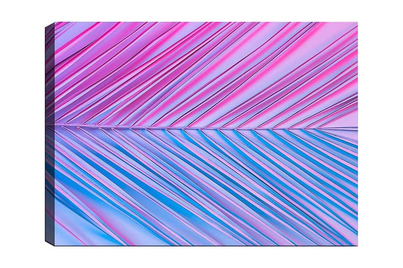Lerretsbilde 70x100 cm - Abstrakt kunstverk med diagonale linjer i rosa og blå toner, Rosa / Blå