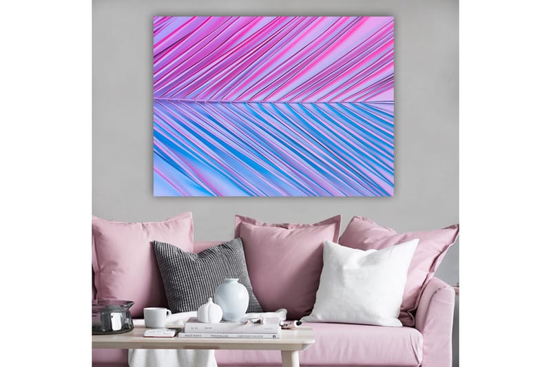 Lerretsbilde 70x100 cm - Abstrakt kunstverk med diagonale linjer i rosa og blå toner - Rosa / Blå - Innredning - Bilder & kunst - Lerretsbilder