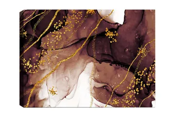 Lerretsbilde 70x100 cm - Abstrakt kunstverk med flytende former og gulldetaljer - Mørk brun / Gull / Beige - Innredning - Bilder & kunst - Lerretsbilder