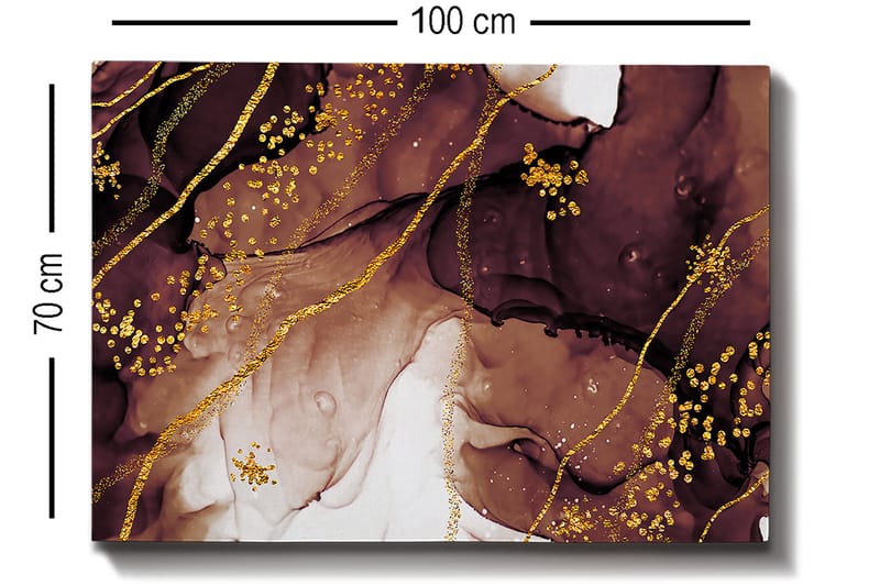 Lerretsbilde 70x100 cm - Abstrakt kunstverk med flytende former og gulldetaljer - Mørk brun / Gull / Beige - Innredning - Bilder & kunst - Lerretsbilder