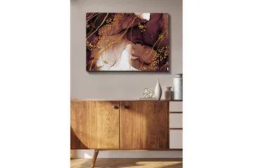 Lerretsbilde 70x100 cm - Abstrakt kunstverk med flytende former og gulldetaljer - Mørk brun / Gull / Beige - Innredning - Bilder & kunst - Lerretsbilder