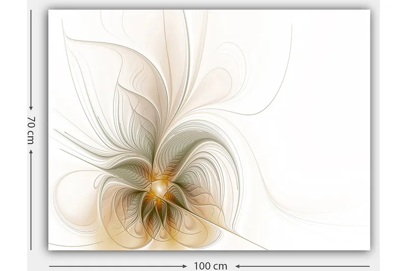 Lerretsbilde 70x100 cm - Abstrakt kunstverk med flytende linjer og former som skaper en følelse av bevegelse og lys - Lys beige / Gull / Grå - Innredning - Bilder & kunst - Lerretsbilder