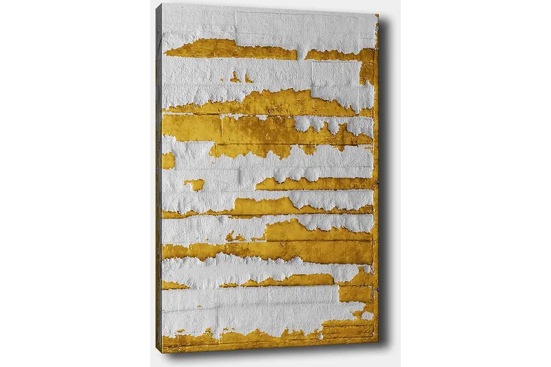 Lerretsbilde 70x100 cm - Abstrakt kunstverk med gull- og hvitfargede linjer som skaper en dynamisk tekstur - Gull / Hvit - Innredning - Bilder & kunst - Lerretsbilder