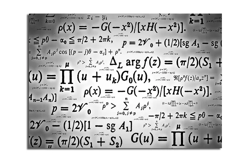 Lerretsbilde 70x100 cm - Abstrakt kunstverk med matematiske formler og symboler i svart-hvitt - Svart / Hvit - Innredning - Bilder & kunst - Lerretsbilder