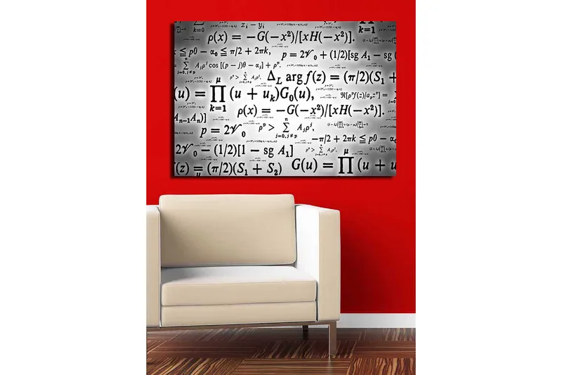 Lerretsbilde 70x100 cm - Abstrakt kunstverk med matematiske formler og symboler i svart-hvitt - Svart / Hvit - Innredning - Bilder & kunst - Lerretsbilder