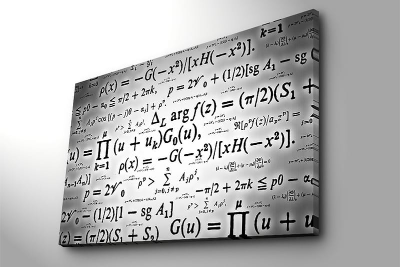 Lerretsbilde 70x100 cm - Abstrakt kunstverk med matematiske formler og symboler i svart-hvitt - Svart / Hvit - Innredning - Bilder & kunst - Lerretsbilder