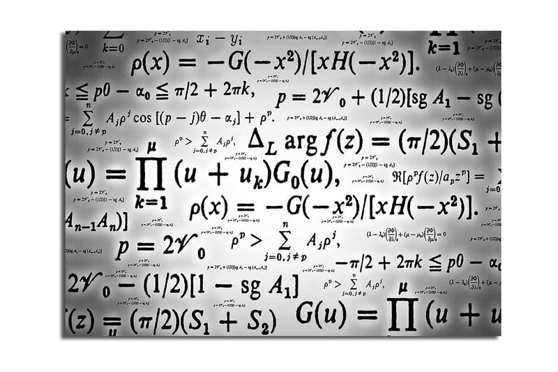 Lerretsbilde 70x100 cm - Abstrakt kunstverk med matematiske formler og symboler i svart-hvitt - Svart / Hvit - Innredning - Bilder & kunst - Lerretsbilder