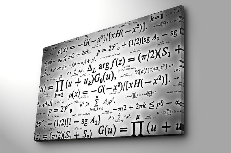 Lerretsbilde 70x100 cm - Abstrakt kunstverk med matematiske formler og symboler i svart-hvitt - Svart / Hvit - Innredning - Bilder & kunst - Lerretsbilder