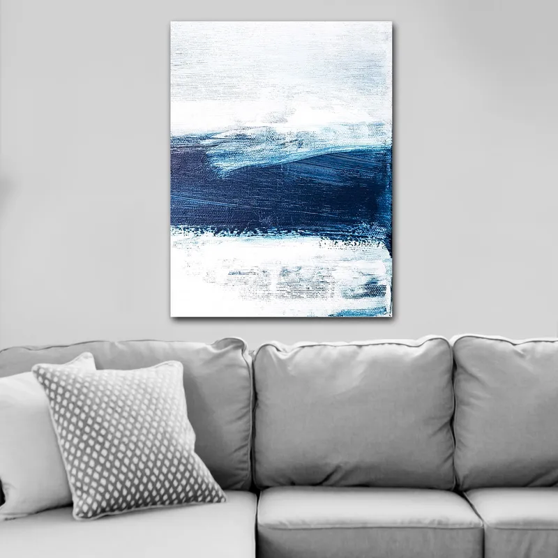 Lerretsbilde 70x100 cm - Abstrakt landskap med blå og hvite nyanser som skaper en følelse av dybde og bevegelse - Mørk blå / Lys blå / Hvit - Innredning - Bilder & kunst - Lerretsbilder