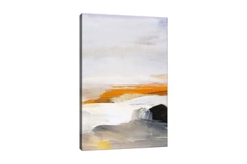 Lerretsbilde 70x100 cm - Abstrakt landskap med elementer av hav og steiner - Oransje / Grå / Hvit - Innredning - Bilder & kunst - Lerretsbilder