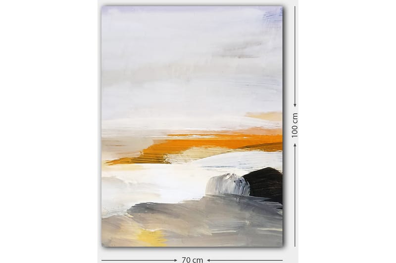 Lerretsbilde 70x100 cm - Abstrakt landskap med elementer av hav og steiner - Oransje / Grå / Hvit - Innredning - Bilder & kunst - Lerretsbilder