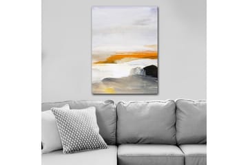 Lerretsbilde 70x100 cm - Abstrakt landskap med elementer av hav og steiner - Oransje / Grå / Hvit - Innredning - Bilder & kunst - Lerretsbilder