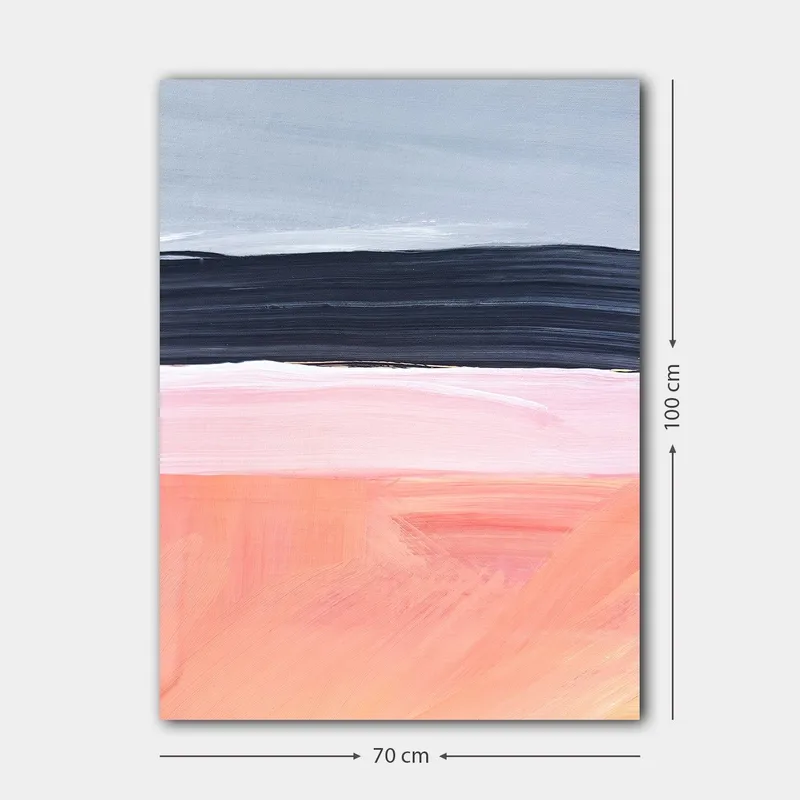 Lerretsbilde 70x100 cm - Abstrakt landskap med horisontale fargebånd i myke toner - Grå / Svart / Rosa - Innredning - Bilder & kunst - Lerretsbilder