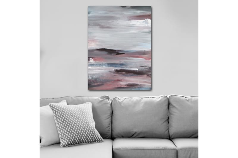 Lerretsbilde 70x100 cm - Abstrakt landskap med myke, flytende former og dempede farger - Grå / Rosa / Hvit - Innredning - Bilder & kunst - Lerretsbilder