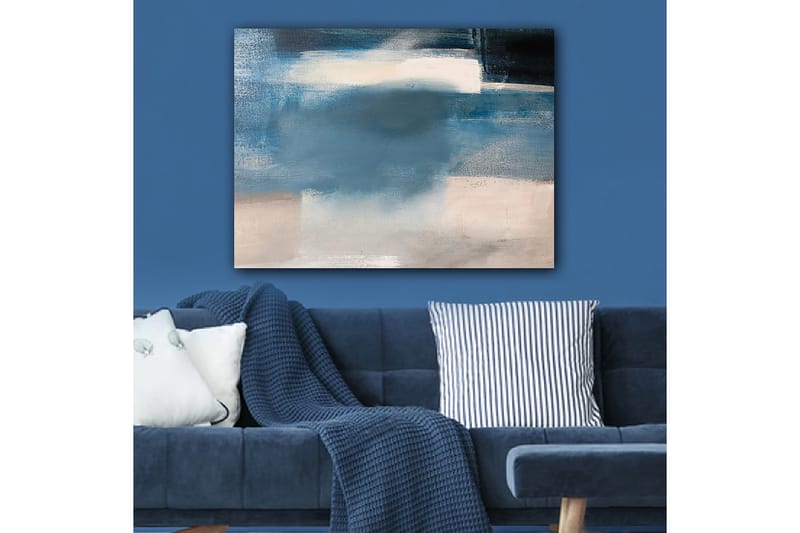 Lerretsbilde 70x100 cm - Abstrakt landskap med myke blå nyanser og lyse elementer - Mørk blå / Lys blå / Hvit - Innredning - Bilder & kunst - Lerretsbilder