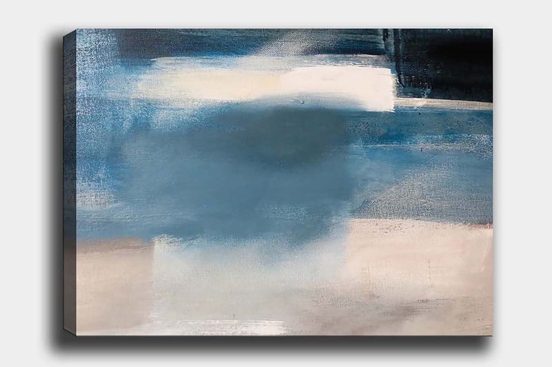 Lerretsbilde 70x100 cm - Abstrakt landskap med myke blå nyanser og lyse elementer, Mørk blå / Lys blå / Hvit