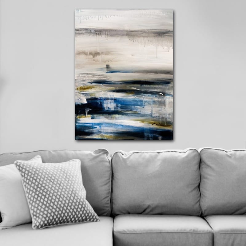 Lerretsbilde 70x100 cm - Abstrakt landskap med myke fargeoverganger i blått og grått - Blå / Grå / Beige - Innredning - Bilder & kunst - Lerretsbilder