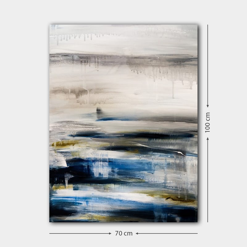 Lerretsbilde 70x100 cm - Abstrakt landskap med myke fargeoverganger i blått og grått - Blå / Grå / Beige - Innredning - Bilder & kunst - Lerretsbilder