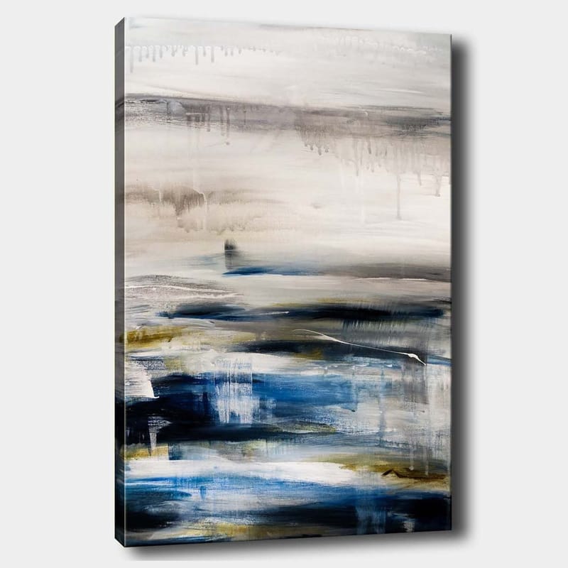 Lerretsbilde 70x100 cm - Abstrakt landskap med myke fargeoverganger i blått og grått - Blå / Grå / Beige - Innredning - Bilder & kunst - Lerretsbilder