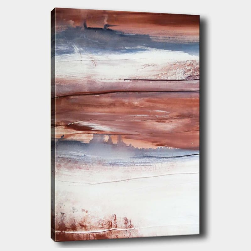 Lerretsbilde 70x100 cm - Abstrakt landskap med myke fargeoverganger i jordfarger, Rødbrun / Grå / Hvit